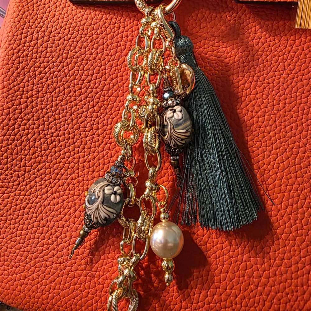 SALE!! Gold and Teal Green Handbag Charm and Tassel